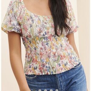 Anthropologie Floral Smocked Top